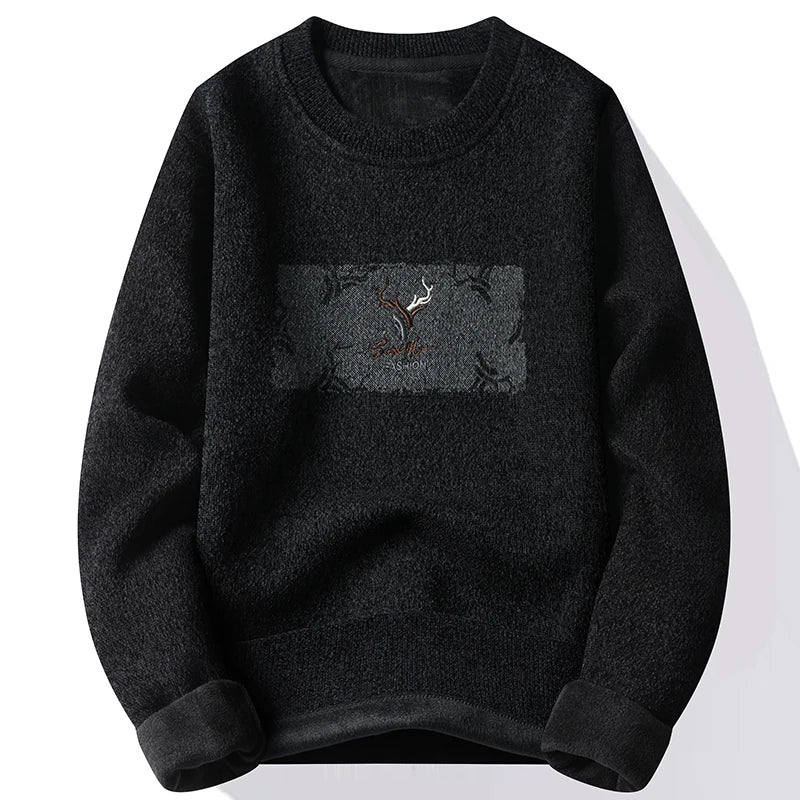 New Mens Fleece Sweater Thickened Pullover Fleece Lined Autumn Winter Crew Neck Jumpers Fashion Knitwear.