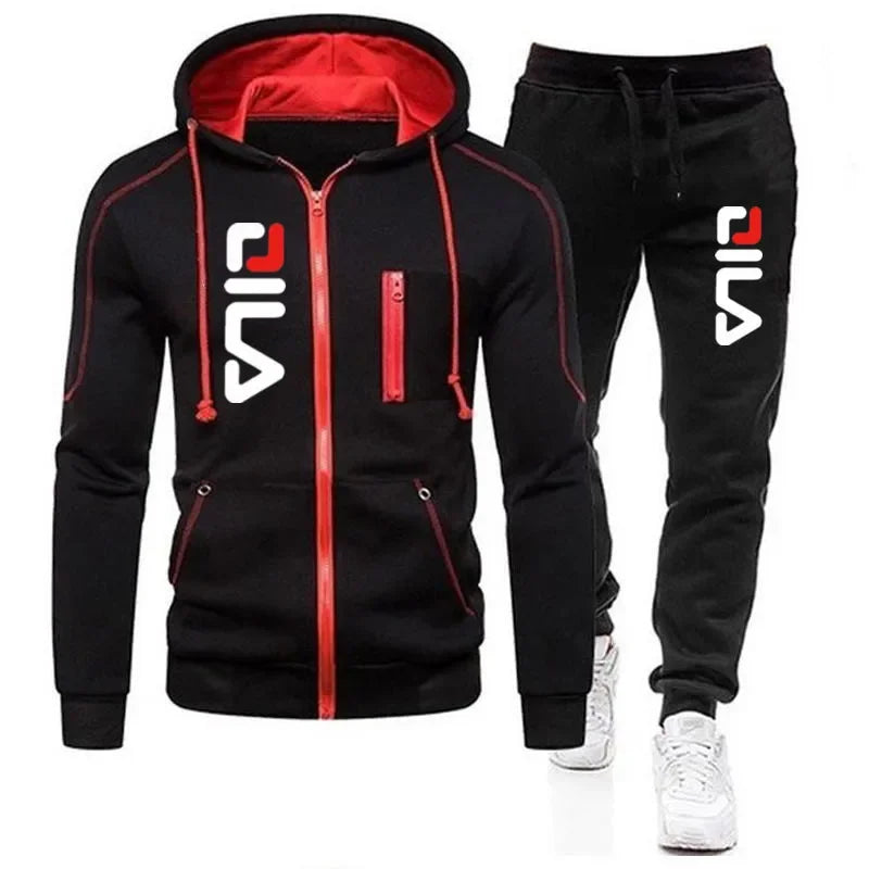 2025 Spring and Autumn casual hat top letter print top + pants, men's outdoor hooded casual full-open zipper top sportswear set.