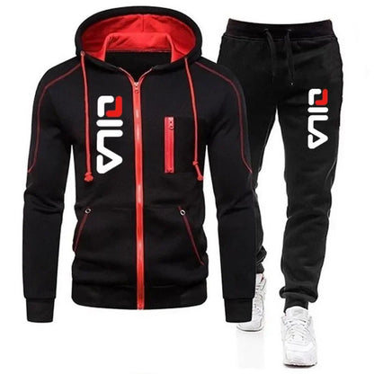 2025 Spring and Autumn casual hat top letter print top + pants, men's outdoor hooded casual full-open zipper top sportswear set.
