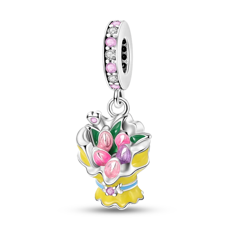 Flowers Series 925 Sterling Silver Sunflowers Tulip Carnation Charms Fit Original Bracelet  For Women Jewelry Making