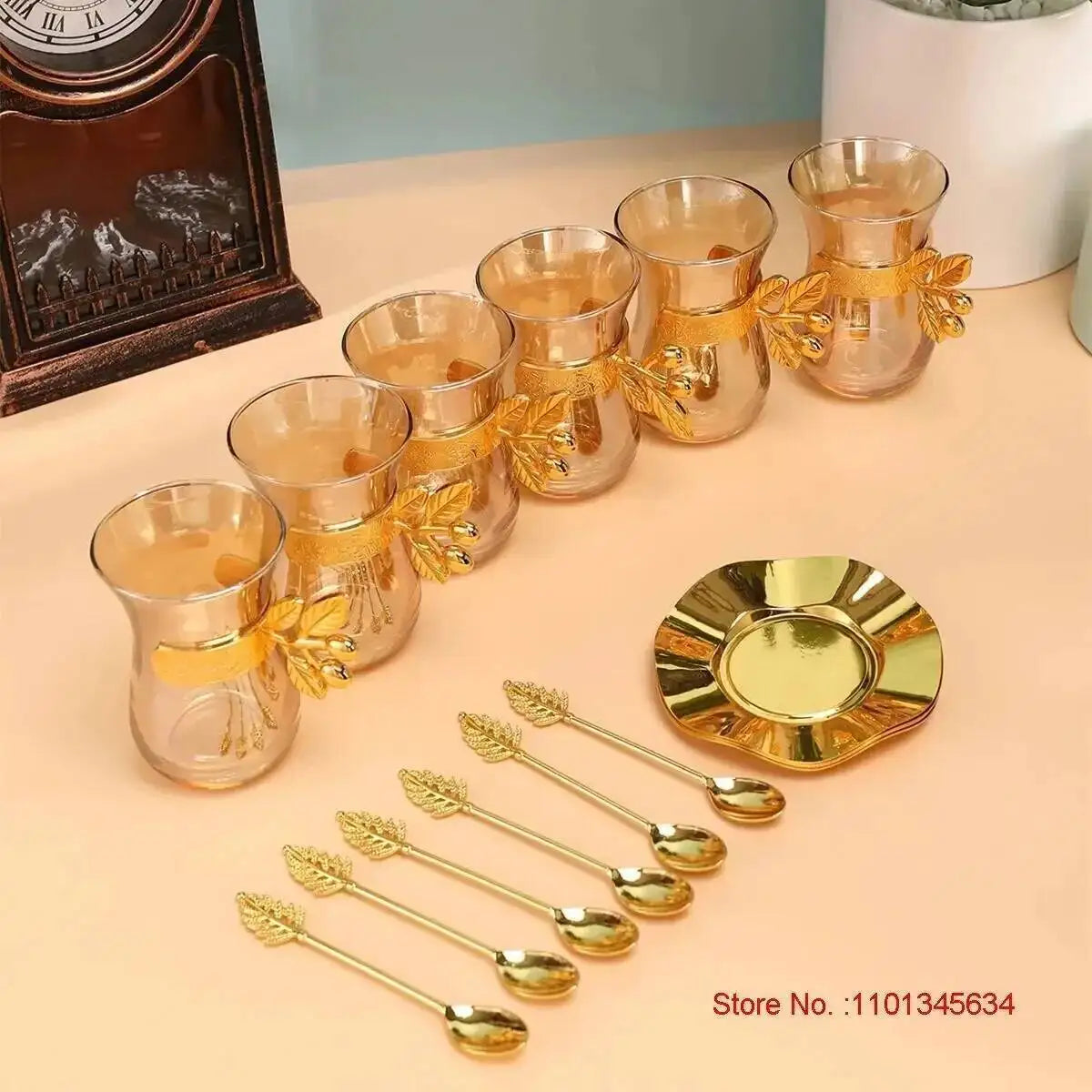 Turkey Coffee Glass Sets Luxury Style Gold Coffee Cups And Plates Set Black Tea Cup Saucer Teaspoon Set Espresso Mug Home Teacup.