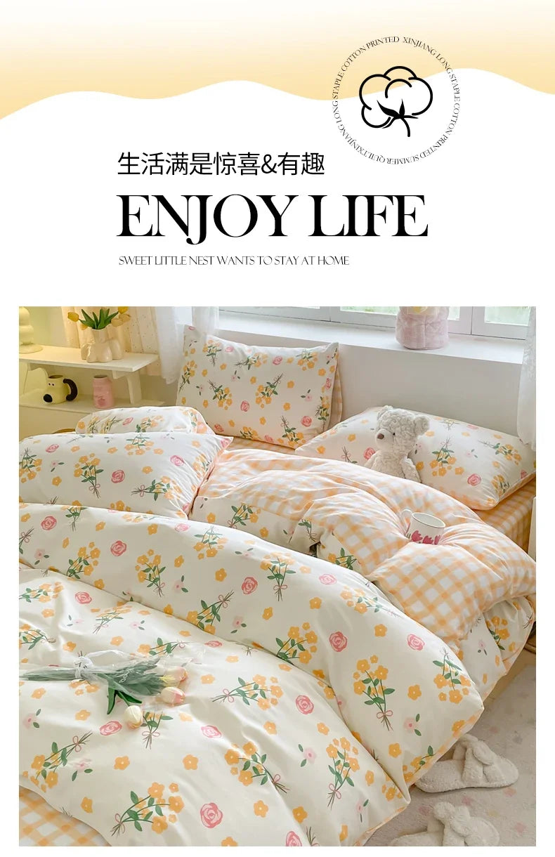 2025 new Cotton Duvet Cover Set with 2 Pillowcases 1 bed sheet - Elegant & Breathable Bedding Set,Fade-Resistant, Multiple Sizes.