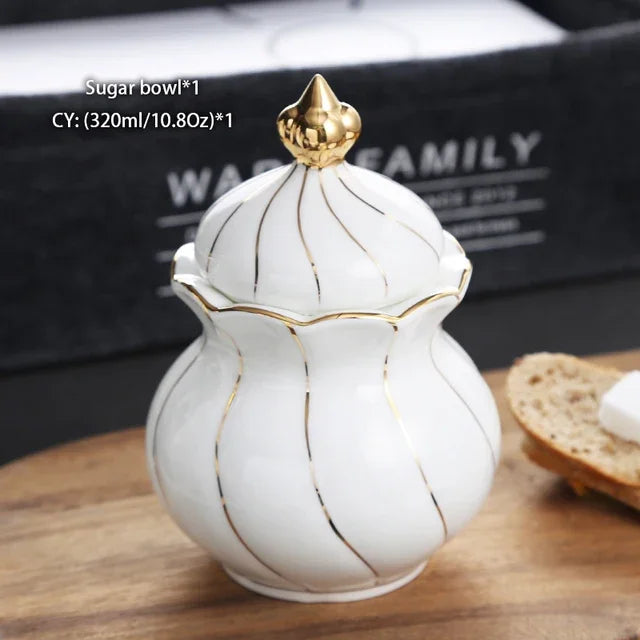 Gold Inlay Bone China Coffee Set Europe Porcelain Tea Ceramic Pot Creamer Sugar Bowl Teapot Cup Mug Coffeeware.