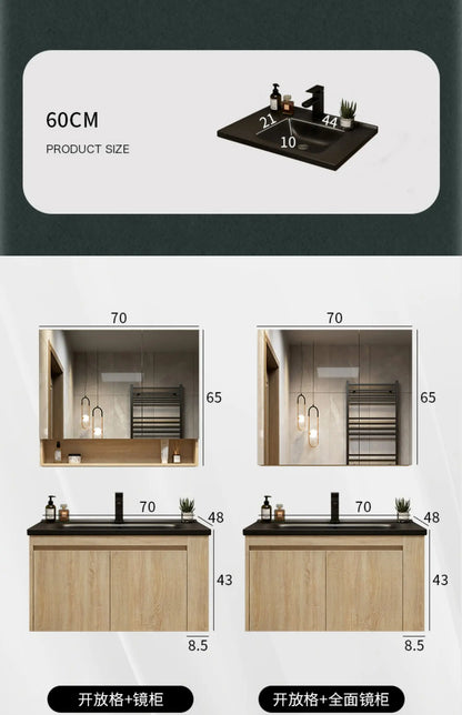 Leichter Luxus-Badezimmerschrank-Kombination, Badezimmer-Waschbecken, Gesichtswaschbecken, Toilettenholz, Waschbecken aus Keramik, integriertes Waschbecken im japanischen Stil