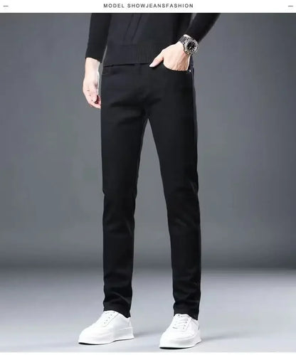 Slim Fit Stretch Business Men's Jeans Summer Trendy Thin Style Male Denim Pants Mid Waist Washed Design Casual Trousers.