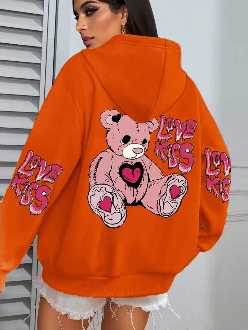Rosa Liebe Kuss Kunst Brief Drucke Hoodies Frauen Tasche Herbst Hoody Fleece Mehrfarbige Streetwear Unisex Hip Hop Y2K Kleidung.