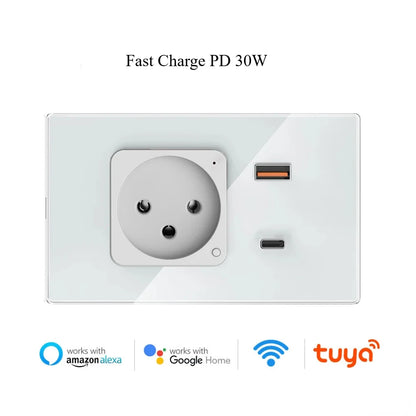 Melery Wifi Smart Israel Steckdose USB Stecker Steckdose Typ-C PD 20/30W Schnelle Ladung glas Panel Fernbedienung Alexa Google Hause.