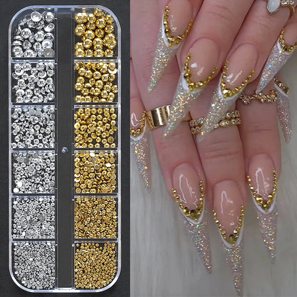 12Grids Moon Star Nails Gold Metallic Nail Sequins Charms 3D Nail Art Tips Decoration  3D Metal Moon Star Sun Bead Rivet Nail Je.