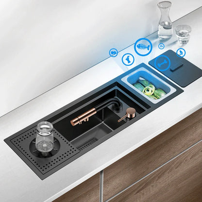 Nanometer Black Hidden Cup Rinser Bar kitchen Sink SUS 304 Stainless Steel Handmade Cup Washer Bar kitchen Sinks With Trash Can