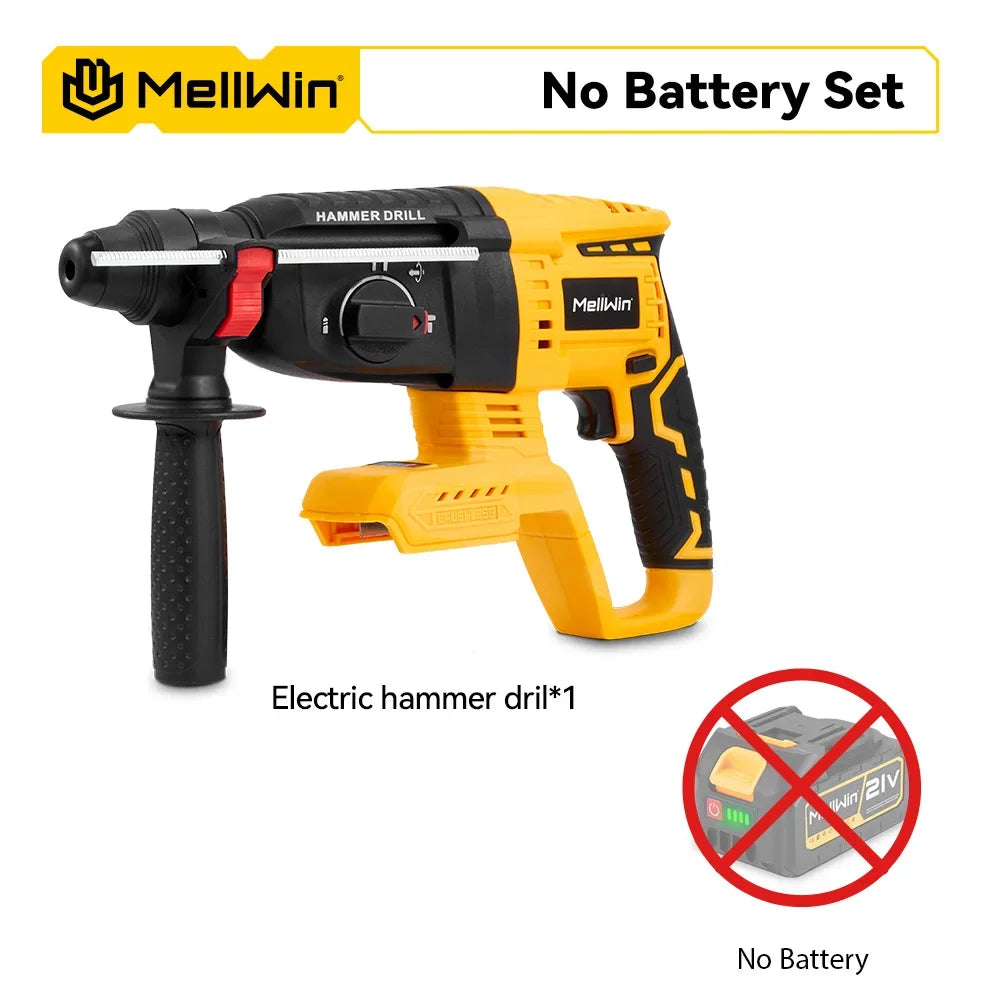 MELLWIN 26 mm bürstenloser elektrischer Bohrhammer, multifunktionaler Bohrhammer, Schlagbohrmaschine, Werkzeugset für Makita 18 V Batterie-Pin