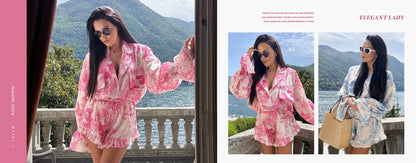 Clacive Mode Lose Druck Frauen Kleid 2025, Casual Revers Langarm Büro Dame Midi Kleider Elegante Klassische Gürtel Weibliche Kleid