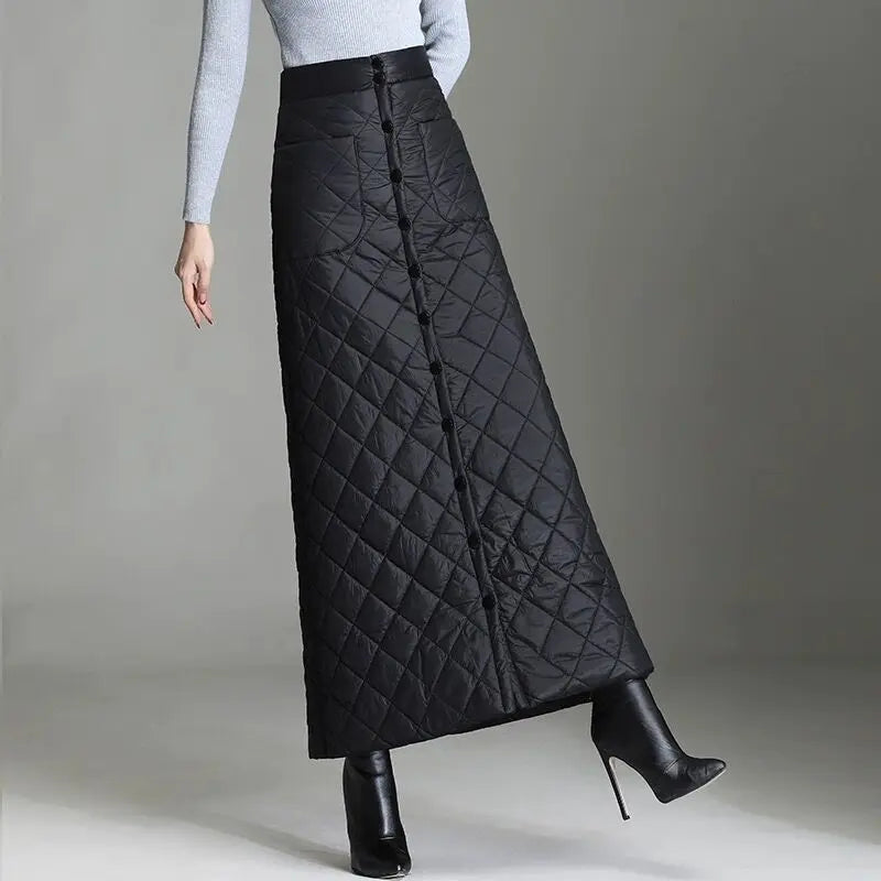 Women Winter Skirt Windproof Warm Down Cotton Skirt High Waist Quilted Cotton Padded Skirts Office Lady Elegant Skirt.