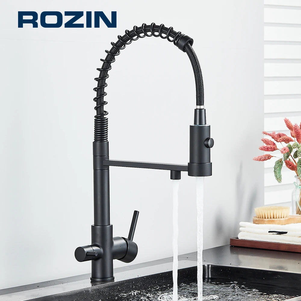 Filter Kitchen Faucet 2 In 1 Pull Down 360° Flexible Drinking Pure Water Purification Faucets Brass Hot Cold Water Mixer Tap