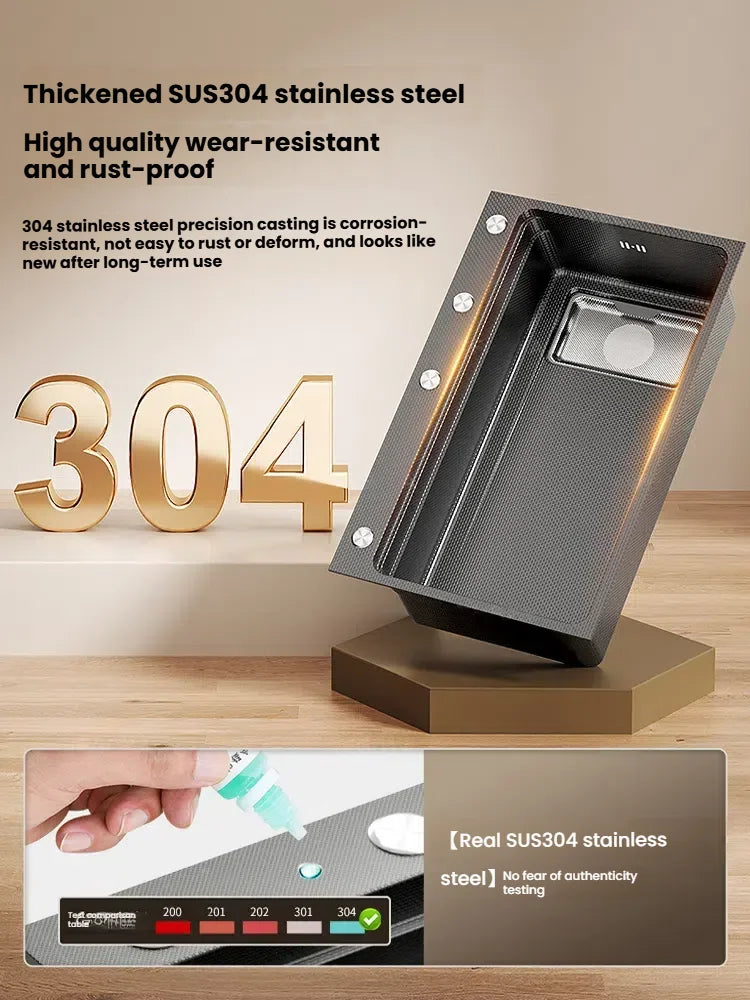 Gray 304 Stainless Steel Kitchen Sink Wash Dish Bowl Nano Embossing Large Single Slot Multifunctional Household Undermount Basin