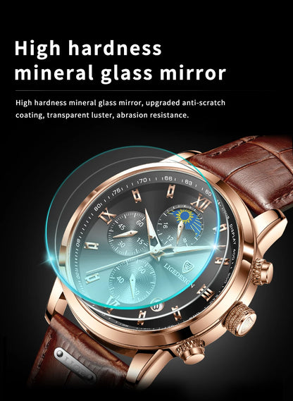 LIGE Luxury Fashion Women Watch Leather Strap Waterproof Casual Sport Quartz Wristwatch 24 hour Moon Phase Clock Watch for Women.