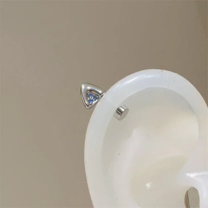 Silver Color Cat's Ear Droplet Shaped Zircon Stainless Steel Ear Bone Nail Earring for Women New Trendy Body Piercing Accessorie.
