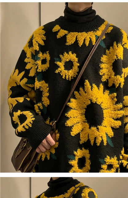 2024 Sweater Winter Sunflower Warm Sweaters  Fashion Male O-Neck Pullovers Sweater Men Loose Casual Sweater Thick Knitted Unisex.