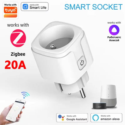 1PCS Zigbee 3,0 WiFi Smart Stecker EU Buchse Timer Adapter Outlet 16A/20A Power Monitor APP Voice control Tuya Alexa Google Alice.