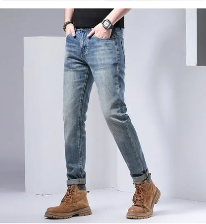 2024 Men's Fashionable Simple Stretch Slim Fit Denim Trousers European Style High Quality Casual Export Men Pants.