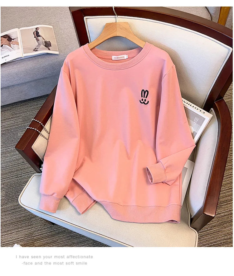 170kg plus size Damen büste Herbst lose Rundhals-Kaninchen-Sweatshirt Langarm lässig Top 6xl 7xl 8xl 9xl 10xl 11xl.