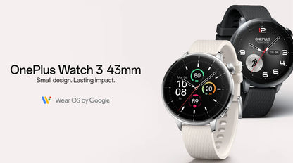 OnePlus Watch 3 43mm Smartwatch 1.32 inches AMOLED  Display Snapdragon W5 Gen 1,7 days Battery Bluetooth 5.2 NFC Google Wallet,SpO2,Sleep Blood Oxygen,Heart rate tracking,100+ original watch faces and Google play.