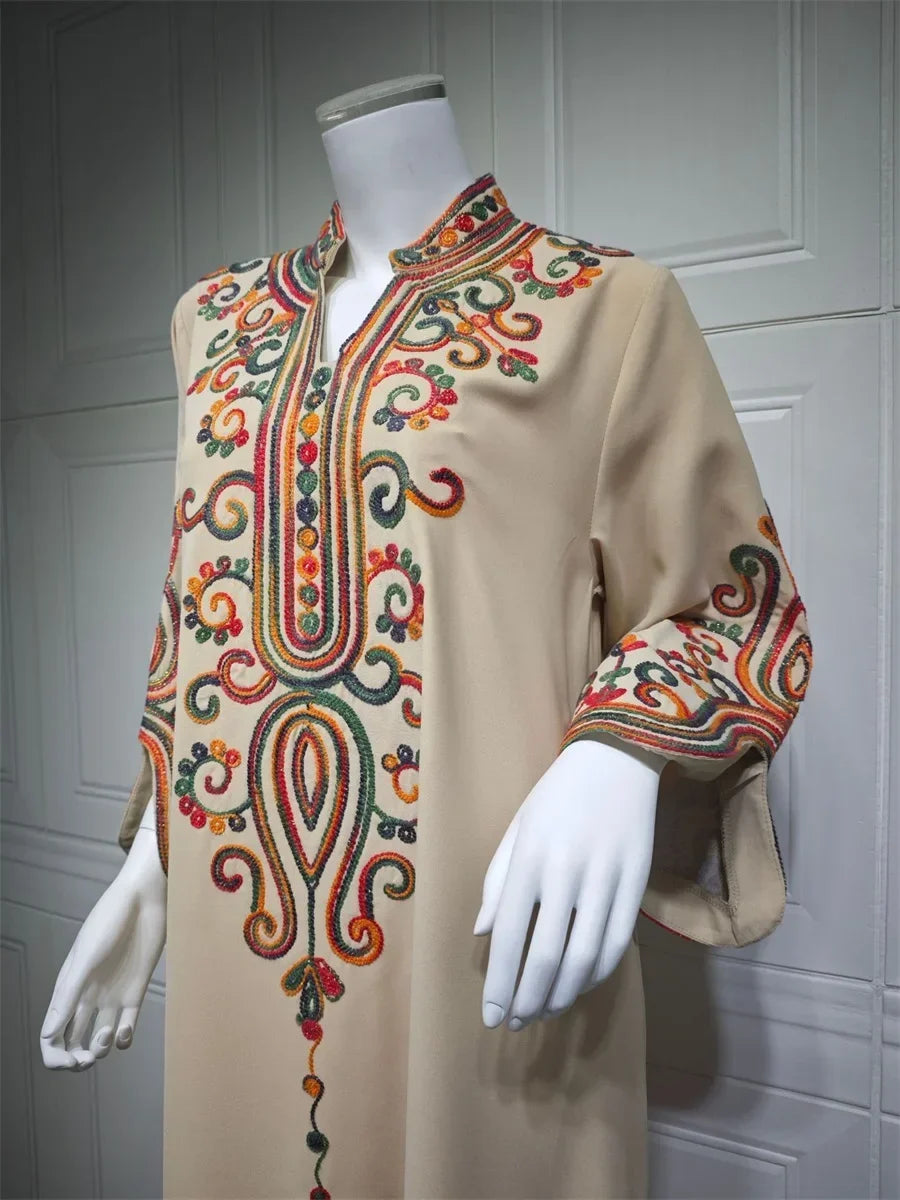 Ramadan Muslimische Damen bestickte lose Abaya-Kleider für Frauen Gala Marokko Dubai Eleganter lässiger Kaftan