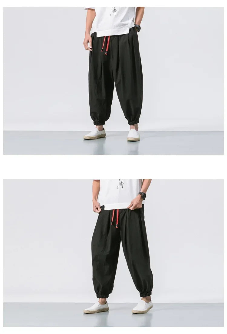 New Trendy Men Harem Pants Loose Oversized Style Cotton and Linen High Quality Jogger Sweatpants Casual Male Trousers.