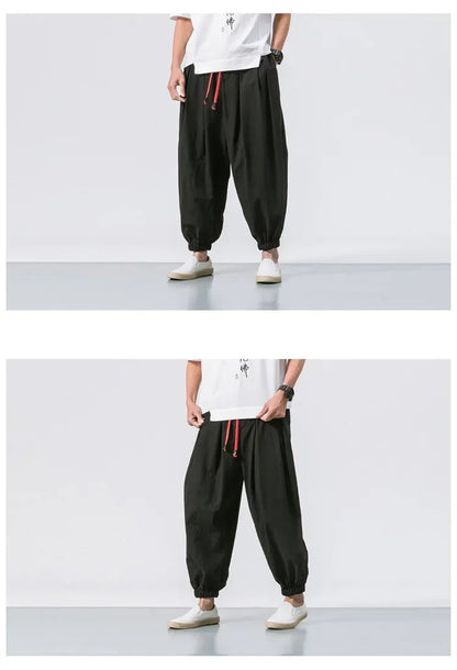 New Trendy Men Harem Pants Loose Oversized Style Cotton and Linen High Quality Jogger Sweatpants Casual Male Trousers.
