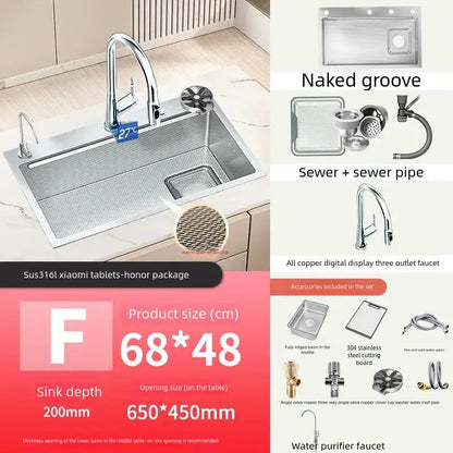 316L Stainless Steel Food Grade Large Single Slot Corrosion Resistant Household Kitchen Sink Wash Dish and Vegetable Basin