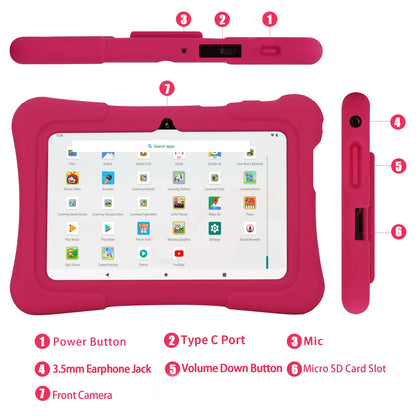 PRITOM 7 Inch Kids Tablet Quad Core Android 10 32GB WiFi Bluetooth Educational Software Installed.