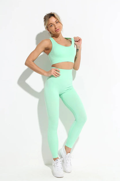 2/4PCS Summer Seamless Yoga Set Women Workout Clothes Sports Bra Short Sleeve Crop Top High Waist Legging Fitness Sports Suits