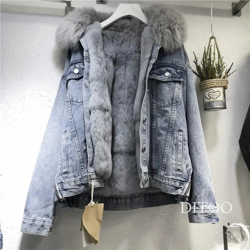 Frauen Denim Kosten Einreiher Taste Jacken Fleece Patchwork Strickjacke Taschen Oberbekleidung Casual Warm Solide Lose Fit.