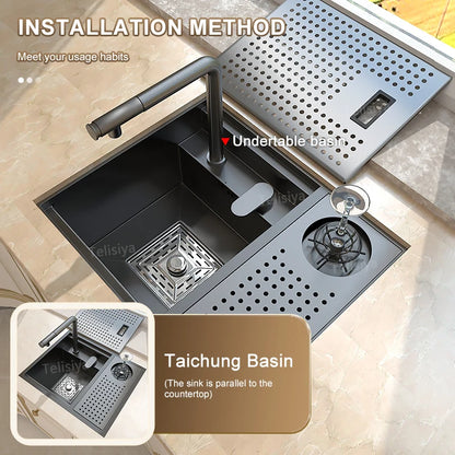 Versteckte Waschbecken aus Edelstahl, Küchenspüle, Bar, kleiner Einzelschlitz mit Deckel, Waschbecken, Balkon, Garten, Wohnmobil