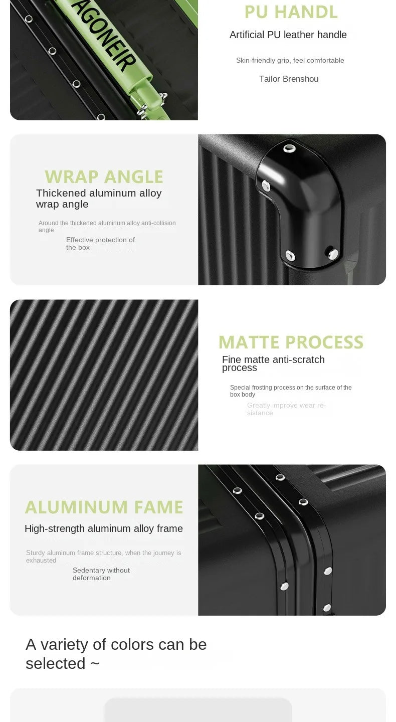 20"24 Zoll Reisekoffer mit breitem Griff, Aluminiumrahmen, Handgepäck, Trolley mit Rollen, Boardingbox, rollende Gepäcktasche.