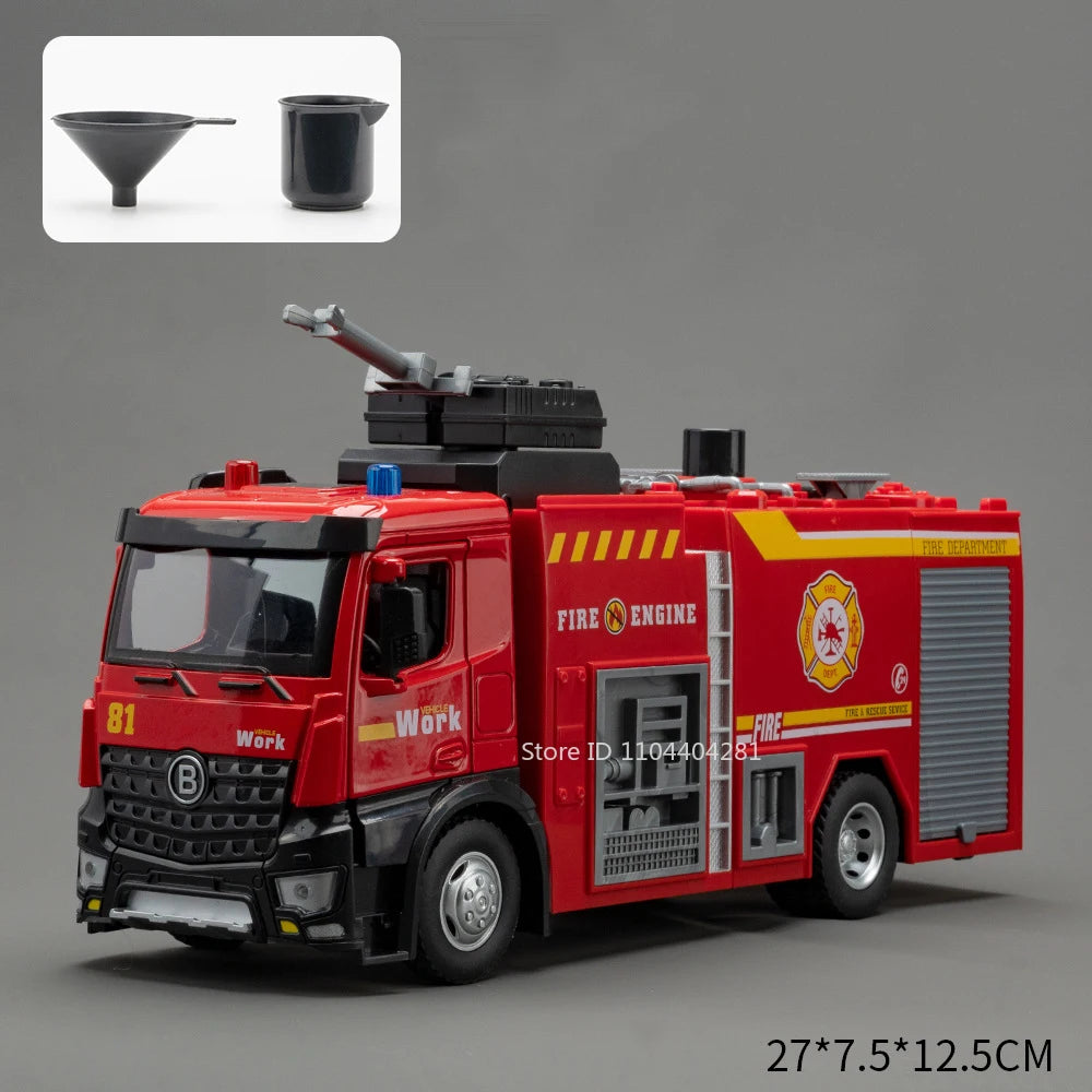 1:18 Electric Sanitation Garbage Truck Toy Cars Model Alloy Water Tanker Diecast Light Sound Vehicle Children's Educational Toys.