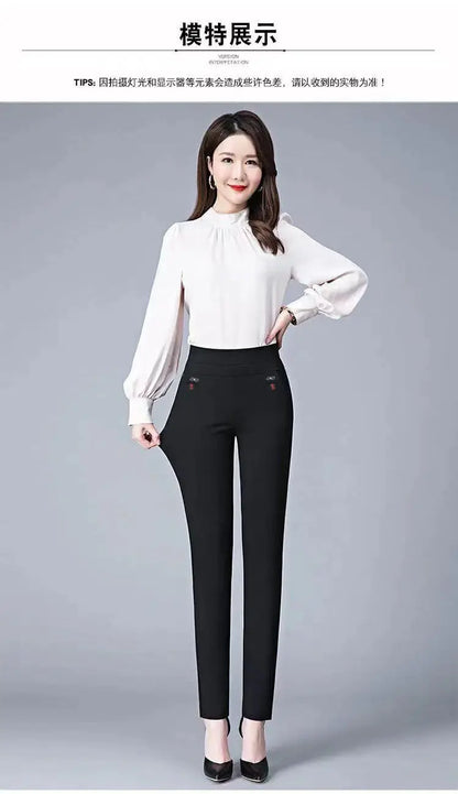 Büro Dame Feste Big Size 6XL Alle-spiel Bleistift Hosen Frühling Herbst Mode Frauen Elastische Hohe Taille Taschen Gerade hosen.