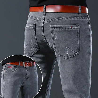 Winter Hot Sale Of The Season Trendy Stretchy Fleece Lined Thick Denim Mid Waist Fashionable Casual Warm Long Pants Men's Jeans.