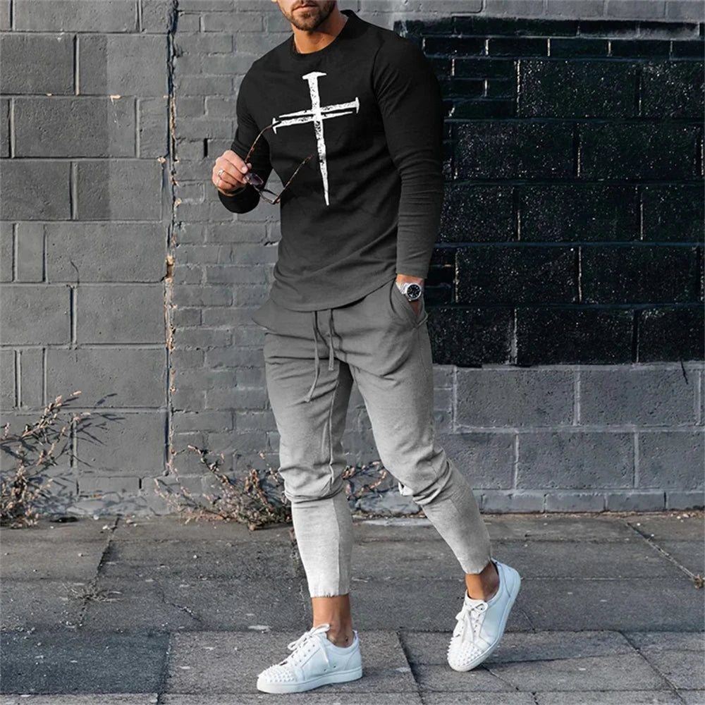 Men's Tracksuit Casual 3D Print 2 Piece Sets Long Sleeve T-Shirt+pants 2pcs Set Fashion Outfits Oversized Sports Unisex Clothing.