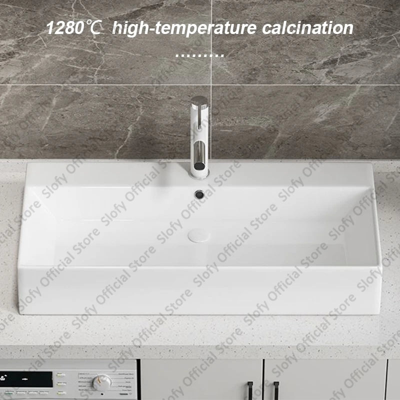 Large Square Ceramic Washbasin For Bathroom Countertop Basin White Sink Above Counter Pedestal Hotel Home Balcony Bathroom Sinks