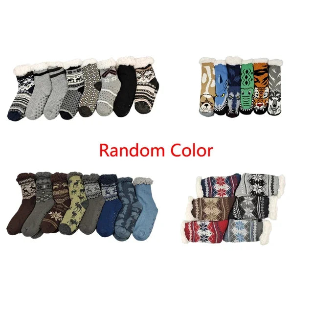 Mens Fluffy Sock Thermal Winter Warm Short Soft Non Slip Floor Fuzzy Fleece Plush Grip Sleeping Slipper Sock Male Christmas Gift.