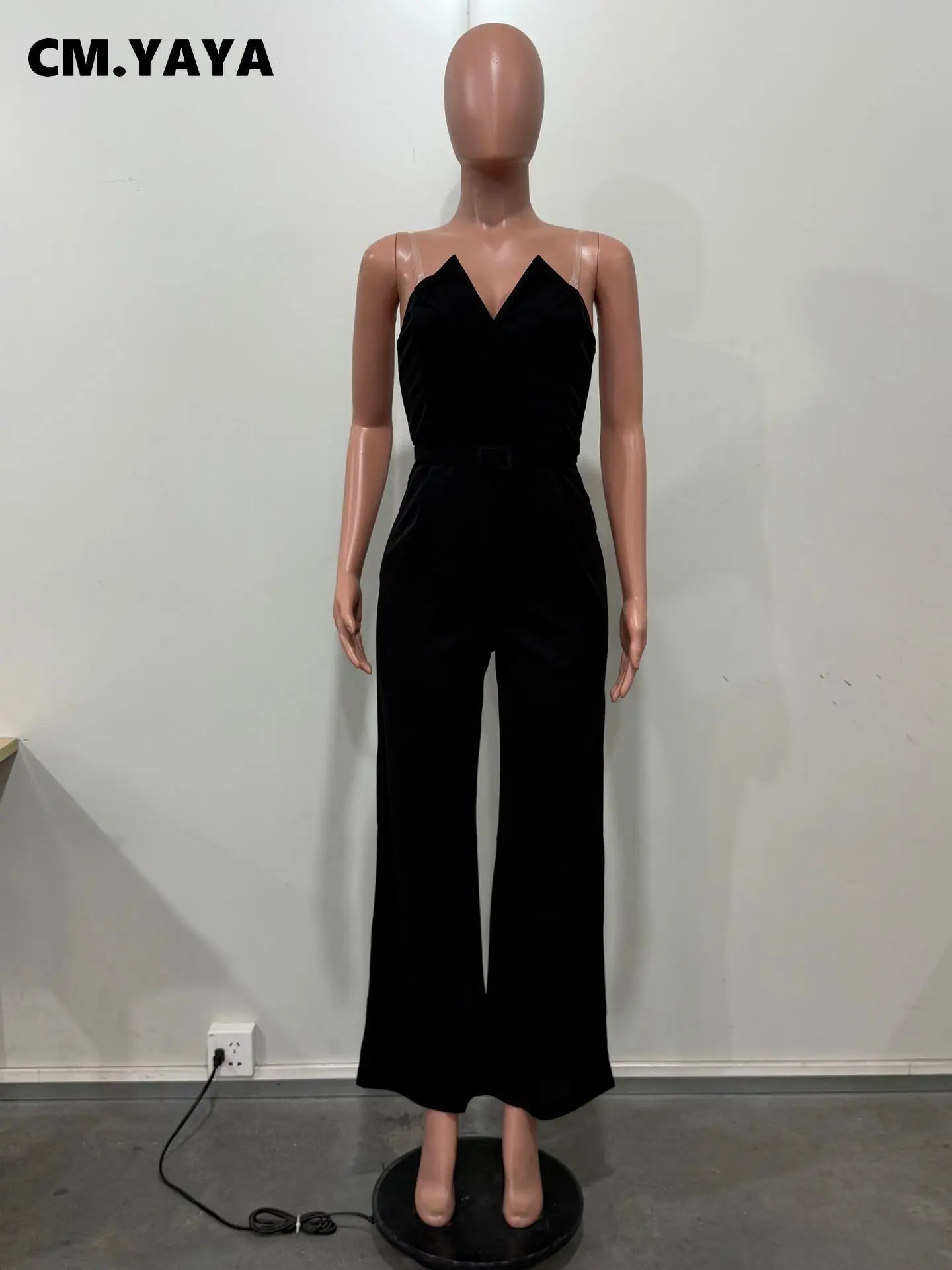 CM.YAYA Women Wide Leg Strapless V-neck Sleeveless Jumpsuits 2025 Summer OL Beach Night Club Party Street One Piece Suit Romper.