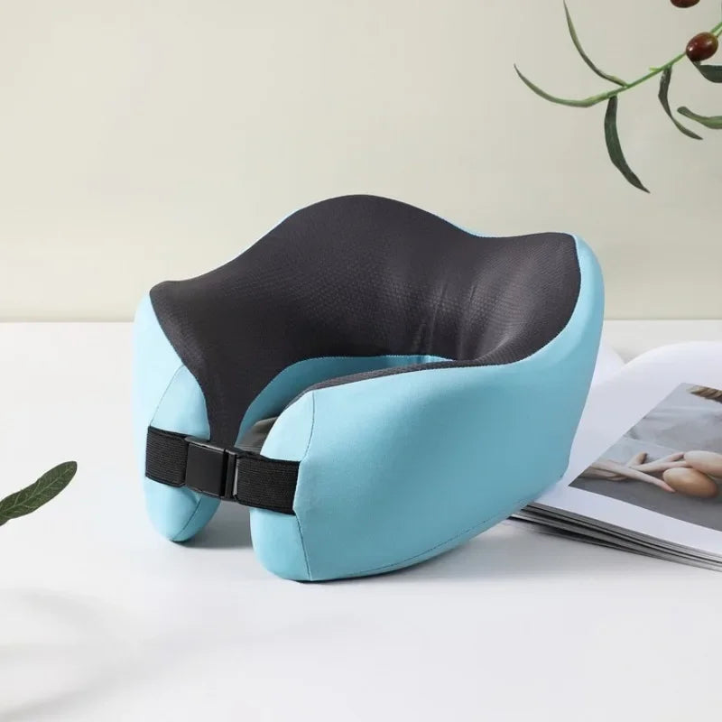 Ice silk U-shaped travel neck pillow airplane pillow neck pillow portable adjustable memory cotton U-shaped pillow.