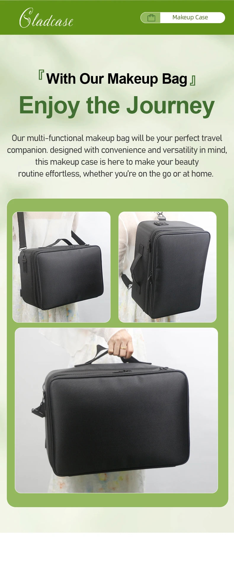 GLADCASE Makeup Case Large Waterproof Makeup Toolbox Professional With Brush Holder Beauty Cosmetic Suitcase Make Up Organizer.