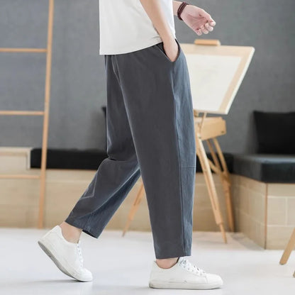 Men's Pants Cotton and Linen Male Summer New Solid Color Mens Trousers Loose Fitness Baggy Streetwear Plus Size M-5XL.