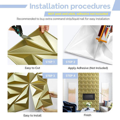 12pcs 30x30cm 3D Wall Panel Shining Gold 3D Wall Sticker Champagne gold color Wedding party background wall art Wood grain paper