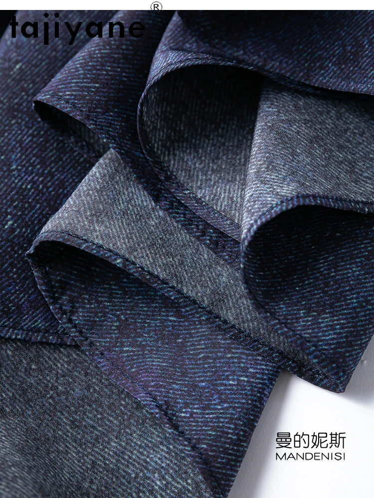 TAJIYANE 100% Maulbeerseide Kleid Frau Sommer 2025 Elegante Lange Kleider Denim Gedruckt Party Kleider Damen Kleidung Vestidos.