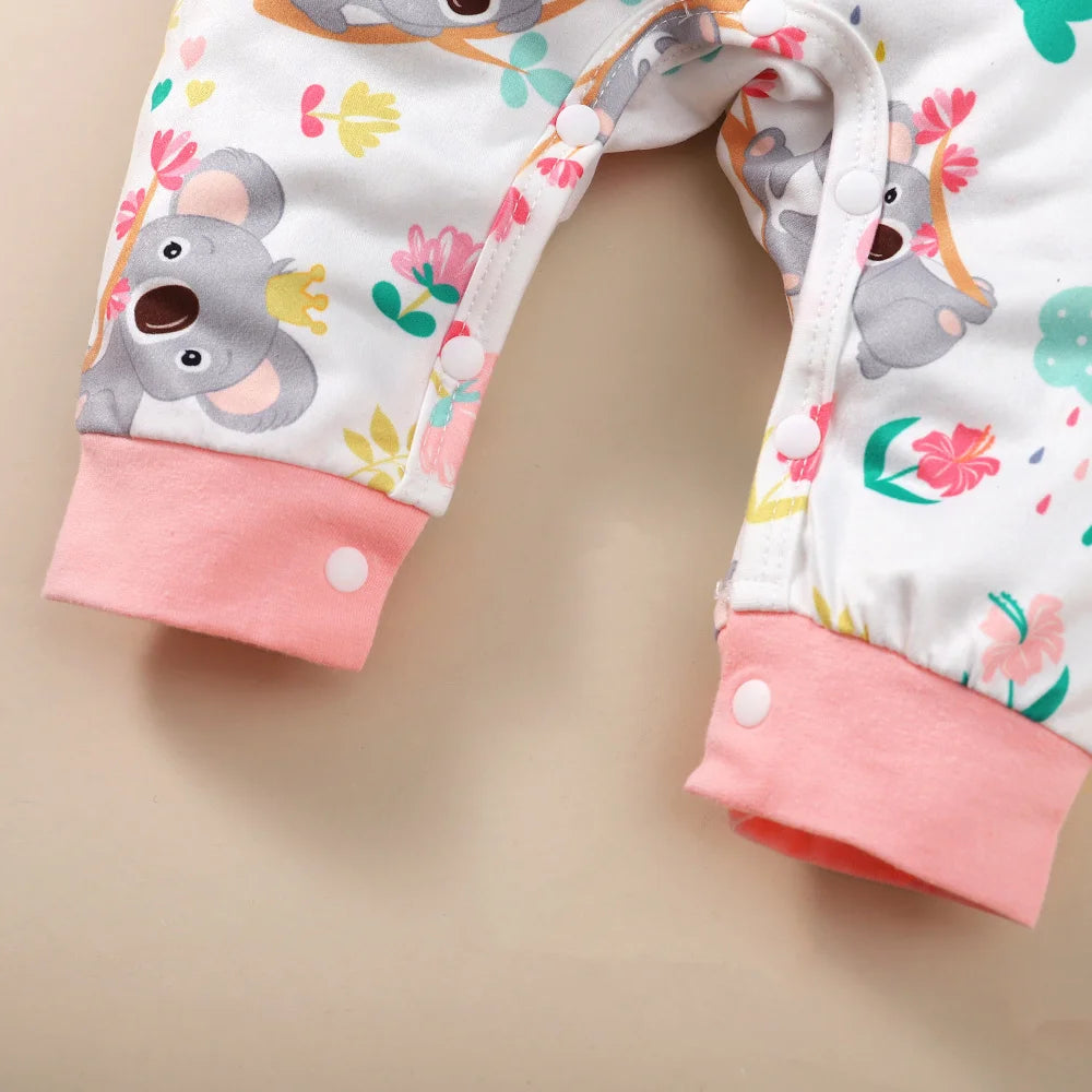 Neugeborenes Baby-Body für Mädchen, süßer kleiner Koala-Body + Stirnband, 2 Stück, passend für 1–12 Monate, Baby-Frühlings- und Herbst-Crawler-Anzug.