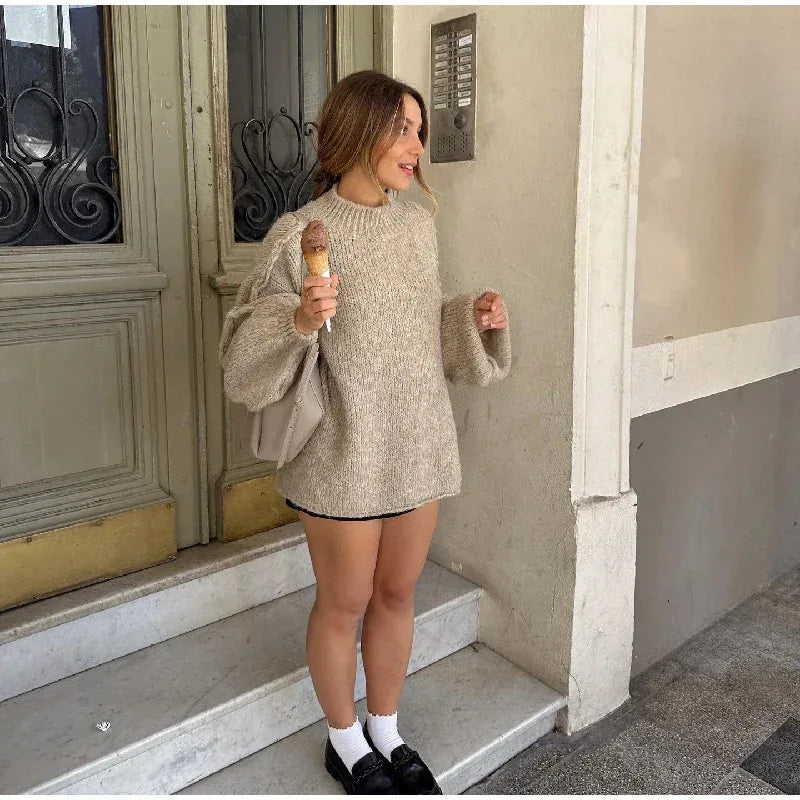 Neue Herbst/Winter frauen Pullover Einfarbig Halb-rollkragen Casual Pendler Stil Stricken Pullover Lose Pullover einfach Alle-spiel.