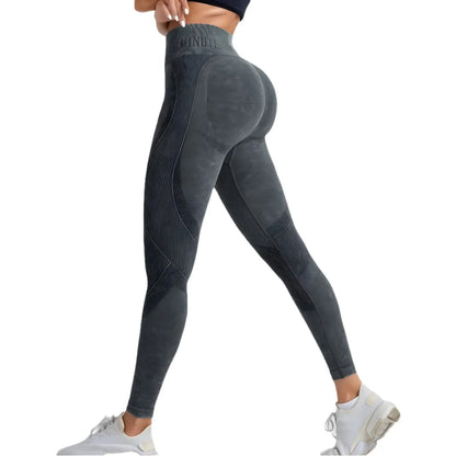 Women Seamless Gym High Waist Yoga Pants Hip Lifting Outdoor Sports Tight Waist Letter Sand Washed Pants Exercise Yoga Leggings.