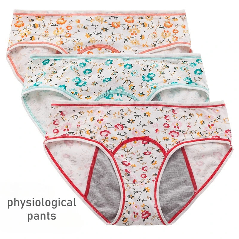 Menstrual Panties Leakproof Ladies Menstrual Pants Women's Cotton Briefs Teenager Student Mid Waist Panties for Menstruation.